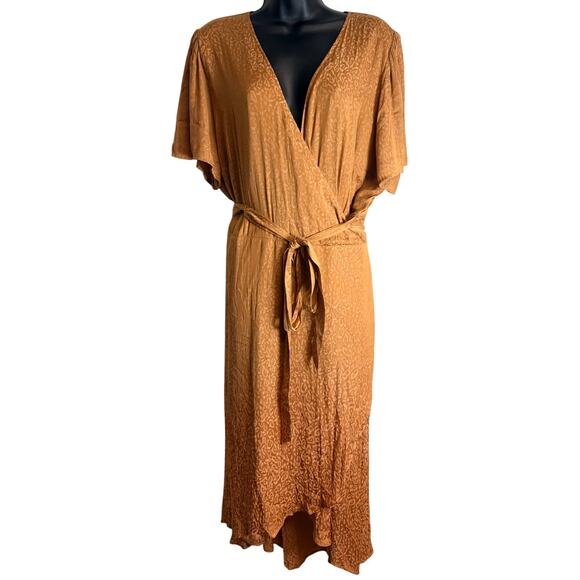 Ava & Viv Dresses & Skirts - Ava & Viv Wrap Dress Womens 2X Rust Jacquard Animal Print Tie Waist Midi New